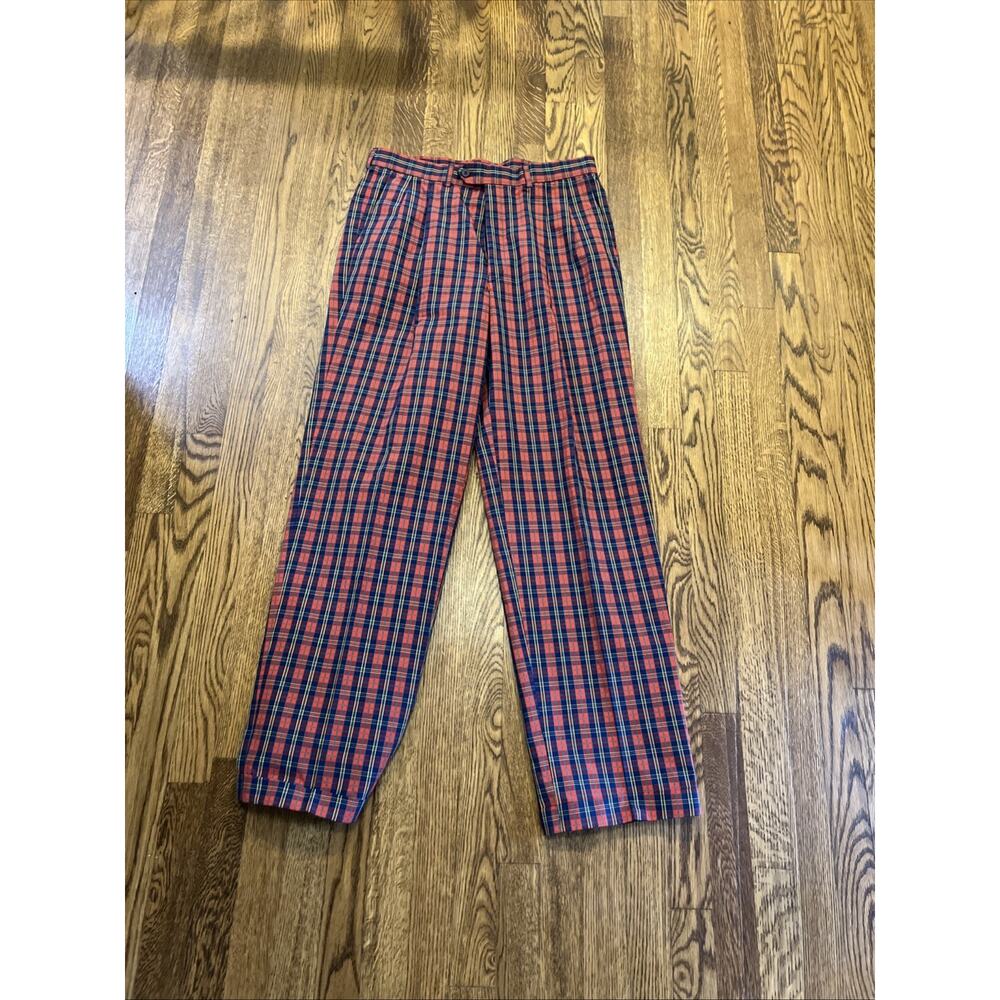 Vtg St Michael Marks & Spencer Pants Cotton Tartan Red 34x31 UK Made‎ Cuffed